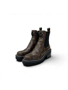 Louis Vuitton Bob Line Monogram Boots Short Shoes Leather Brown Black LV